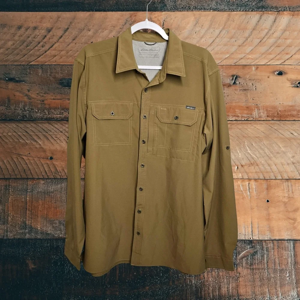 Eddie Bauer Men’s XL Classic‎ Fit Adventure Fishing Shirt Khaki Brown Button